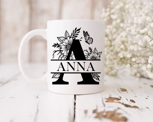 Split Monogram Mug with Name A-M